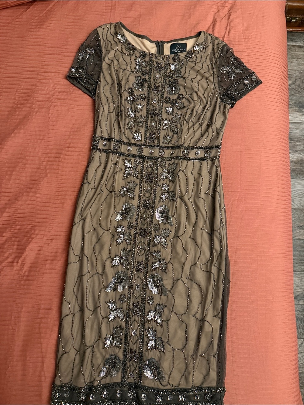 Adrianna Papell Taupe Beaded Sheath Dress